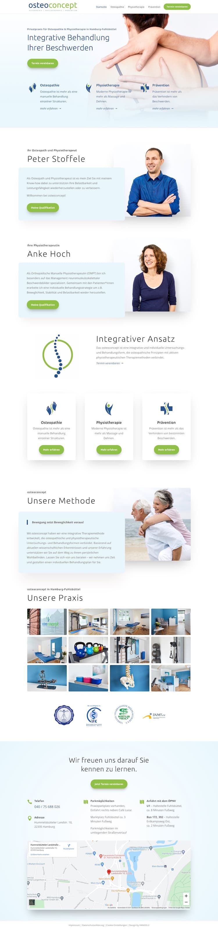 Webdesign für Osteopathie - Screenshot von der Startseite der Praxis Osteoconcept