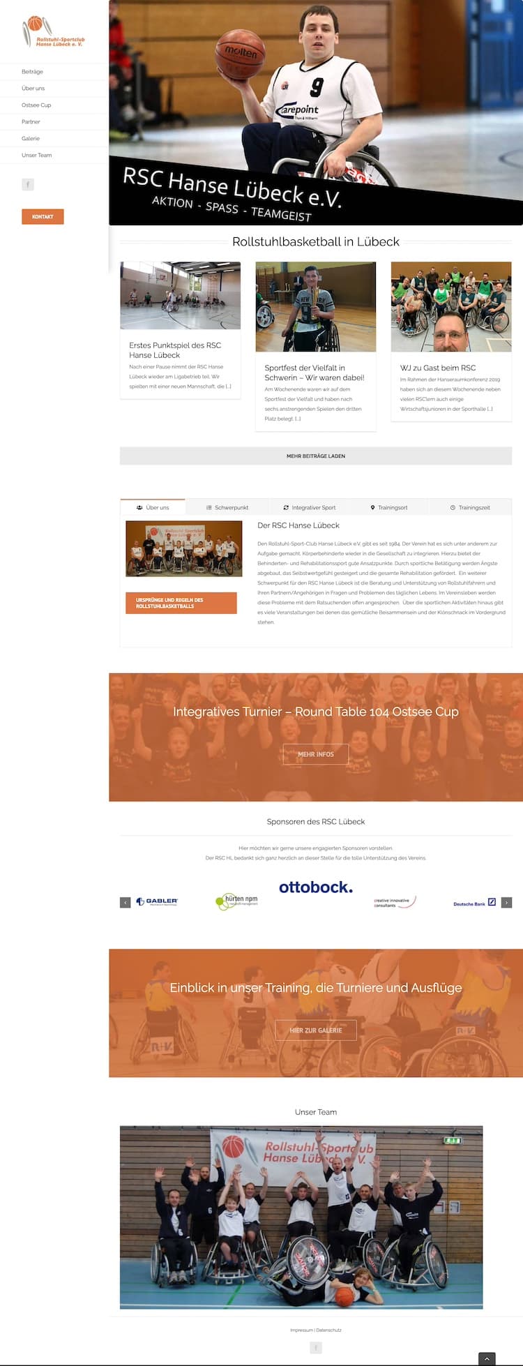Webdesign für Sportvereine - Screenshot von der Startseite des RSC Hanse Lübeck
