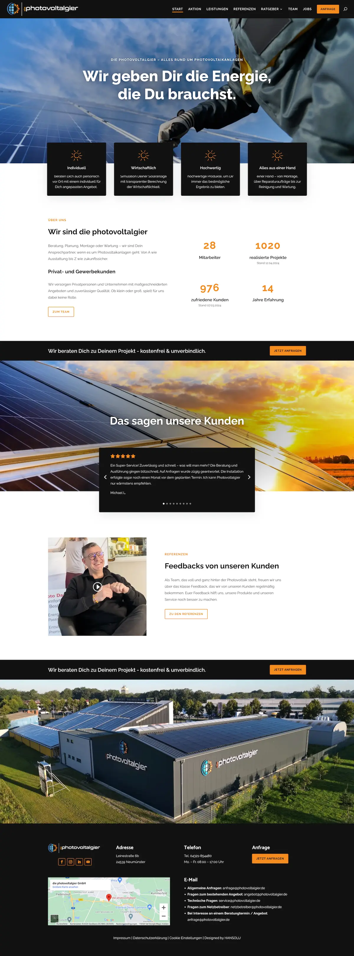 Bildschirmfoto der Startseite der neuen Website von photovoltagier