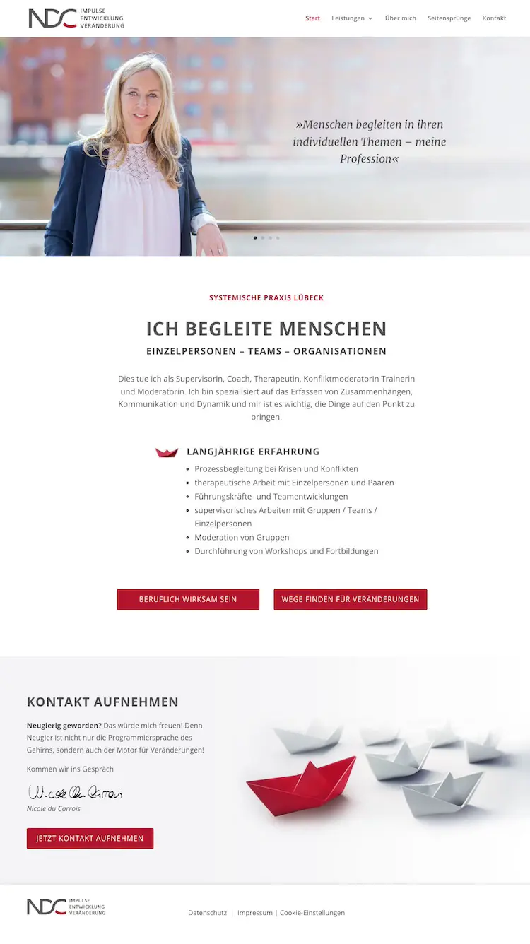 Screenshot der Startseite der Website von Nicole du Carrois