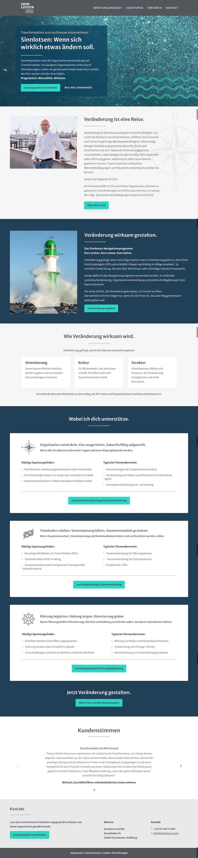 Screenshot der Startseite der neuen Website von sinnlotsen